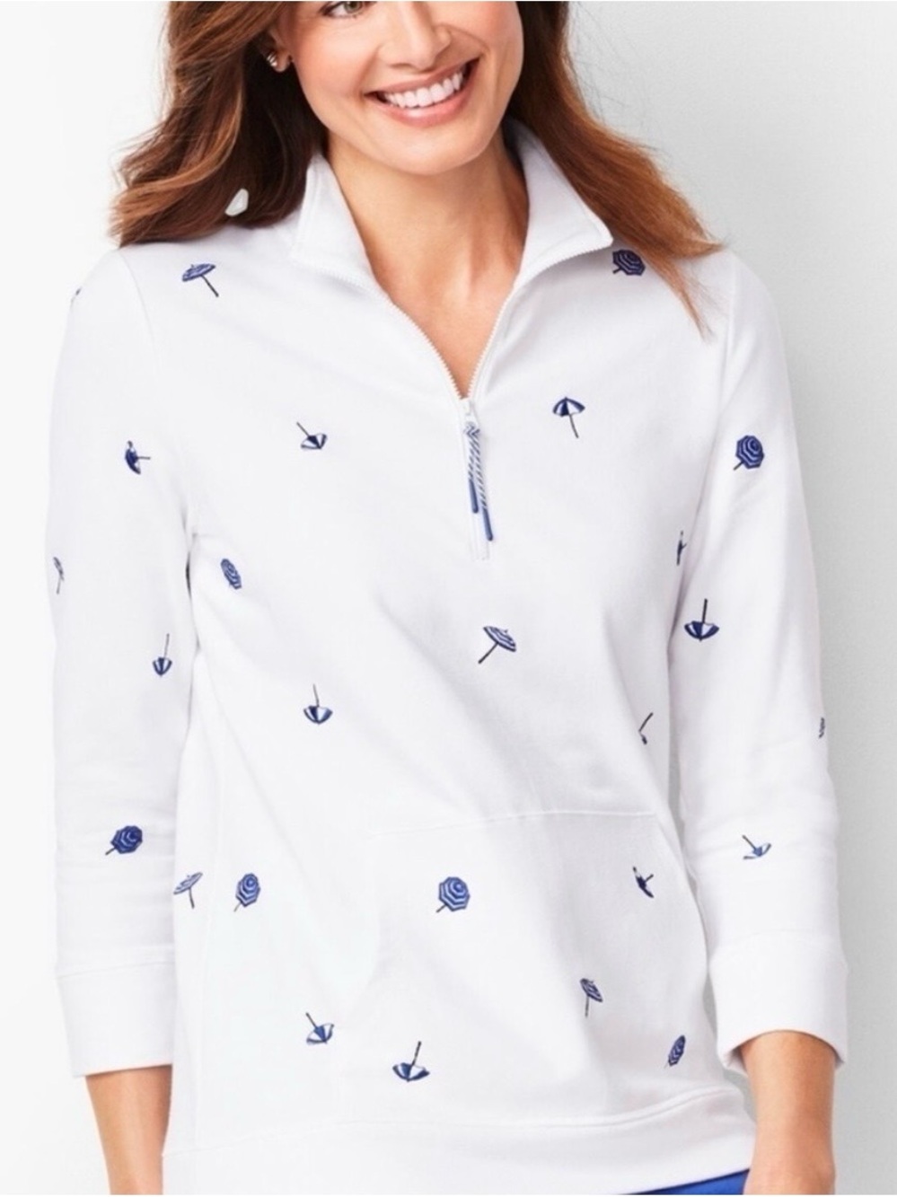Talbots Embroidered Umbrellas Half-Zip Pullover